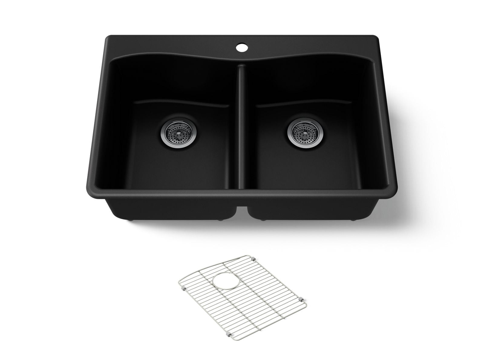 KOHLER K-8185-1-CM1 Kennon 33" Top-/Undermount Double-Bowl Kitchen Sink - Matte Black