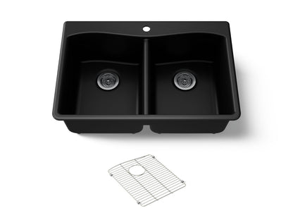 KOHLER K-8185-1-CM1 Kennon 33" top-/undermount double-bowl kitchen sink - Matte Black