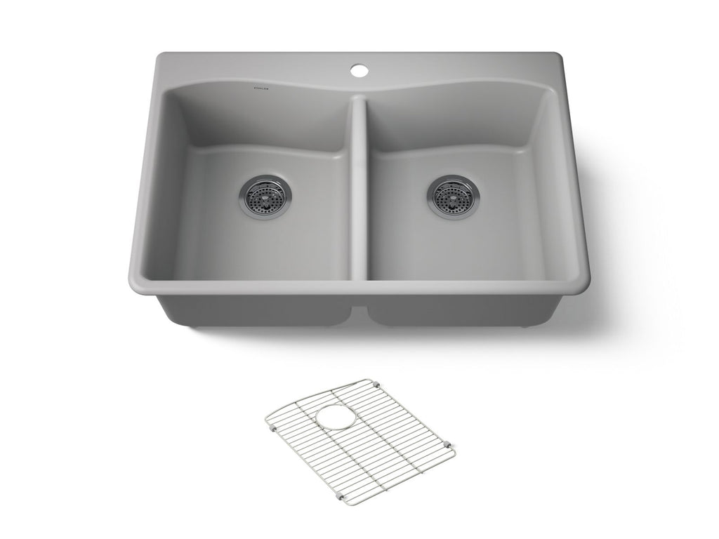 KOHLER K-8185-1-CM4 Kennon 33" Top-/Undermount Double-Bowl Kitchen Sink - Matte Grey