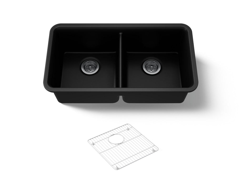 KOHLER K-8199-CM1 Cairn 33-1/2" Undermount Double-Bowl Kitchen Sink - Matte Black
