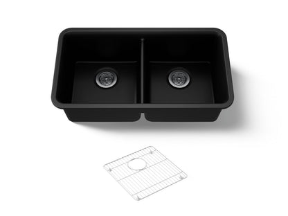 KOHLER K-8199-CM1 Cairn 33-1/2" undermount double-bowl kitchen sink - Matte Black