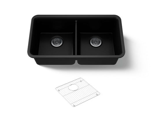 KOHLER K-8199-CM1 Cairn 33-1/2" undermount double-bowl kitchen sink - Matte Black