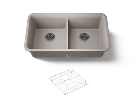 KOHLER K-8199-CM3 Cairn 33-1/2" undermount double-bowl kitchen sink - Matte Taupe