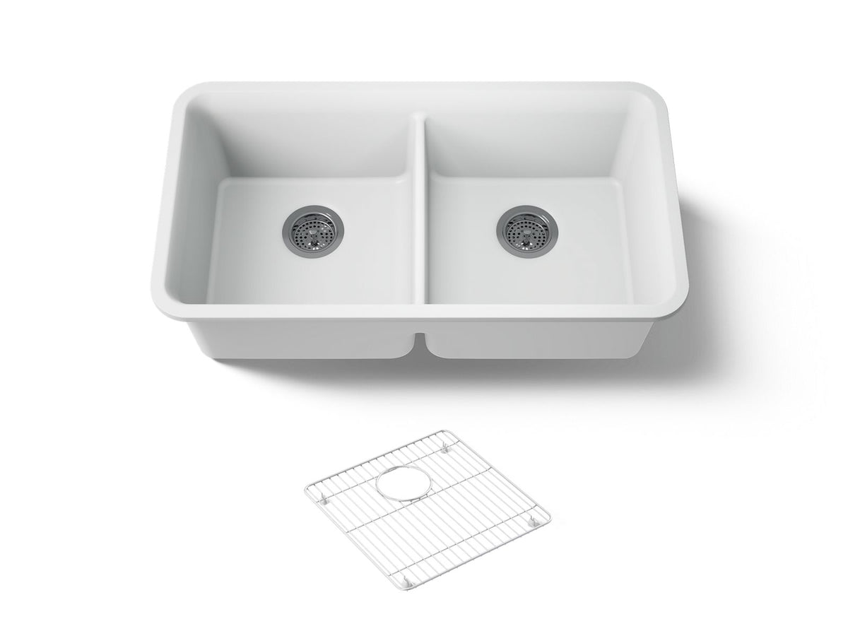 KOHLER K-8199-CM6 Cairn 33-1/2" Undermount Double-Bowl Kitchen Sink - Matte White