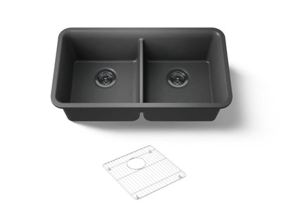 KOHLER K-8199-CM7 Cairn 33-1/2" undermount double-bowl kitchen sink - Matte Graphite