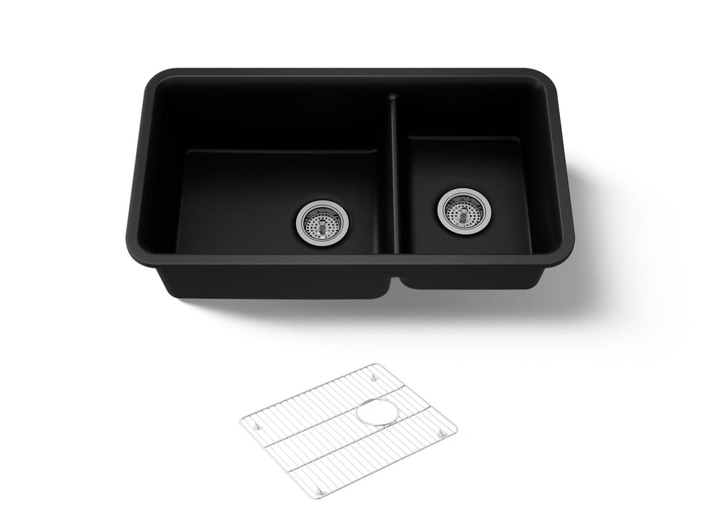 KOHLER K-8204-CM1 Cairn 33-1/2" Undermount Double-Bowl Kitchen Sink - Matte Black