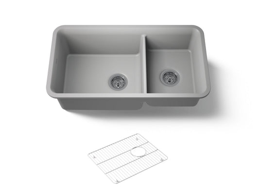 KOHLER K-8204-CM4 Cairn 33-1/2" undermount double-bowl kitchen sink - Matte Grey