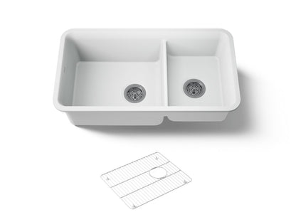 KOHLER K-8204-CM6 Cairn 33-1/2" undermount double-bowl kitchen sink - Matte White