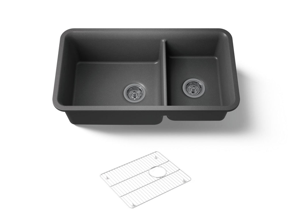 KOHLER K-8204-CM7 Cairn 33-1/2" Undermount Double-Bowl Kitchen Sink - Matte Graphite