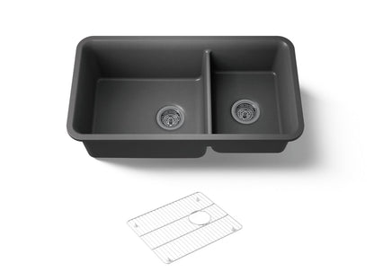 KOHLER K-8204-CM7 Cairn 33-1/2" undermount double-bowl kitchen sink - Matte Graphite