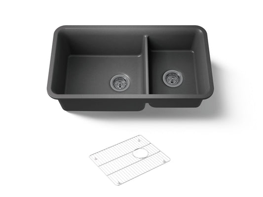 KOHLER K-8204-CM7 Cairn 33-1/2" undermount double-bowl kitchen sink - Matte Graphite