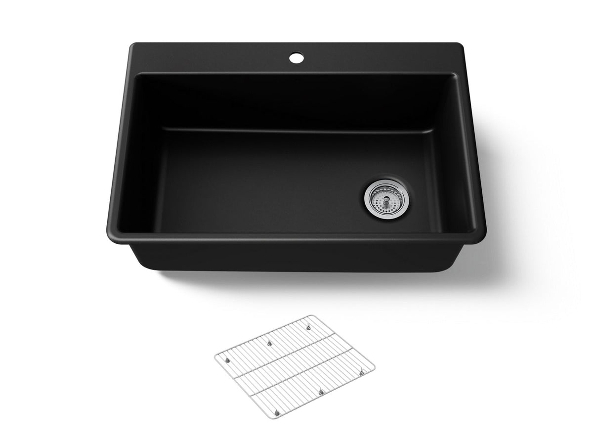 KOHLER K-8437-1-CM1 Kennon 33" Top-/Undermount Single-Bowl Kitchen Sink - Matte Black