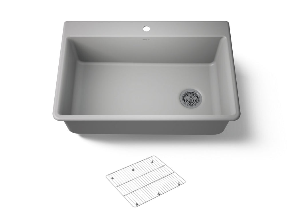 KOHLER K-8437-1-CM4 Kennon 33" Top-/Undermount Single-Bowl Kitchen Sink - Matte Grey