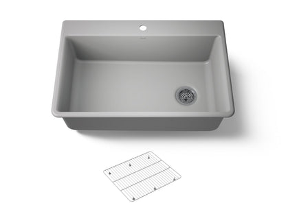 KOHLER K-8437-1-CM4 Kennon 33" top-/undermount single-bowl kitchen sink - Matte Grey