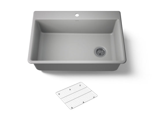 KOHLER K-8437-1-CM4 Kennon 33" top-/undermount single-bowl kitchen sink - Matte Grey