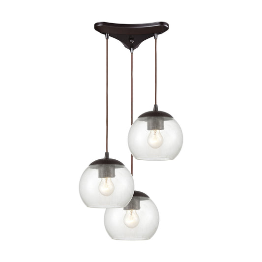 ELK SHOWROOM 85210/3 Kendal 3-Light Triangular Mini Pendant Fixture in Oil Rubbed Bronze with Patterned Clear Glass