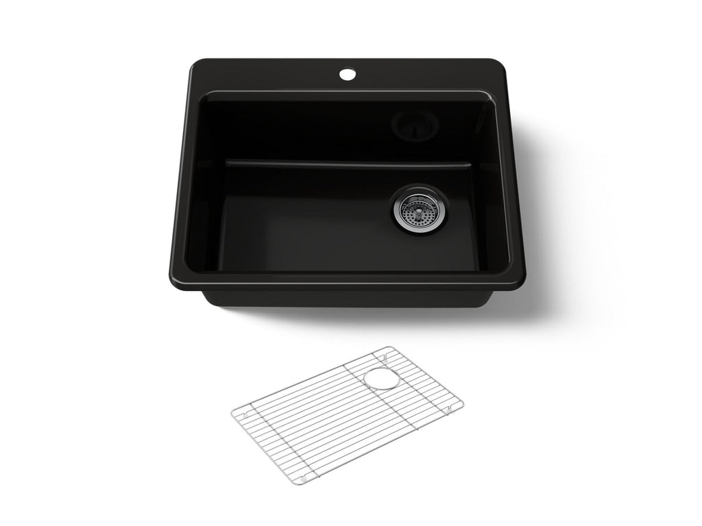 KOHLER K-8668-1A1-7 Riverby 27" Top-Mount Single-Bowl Kitchen Sink - Black Black