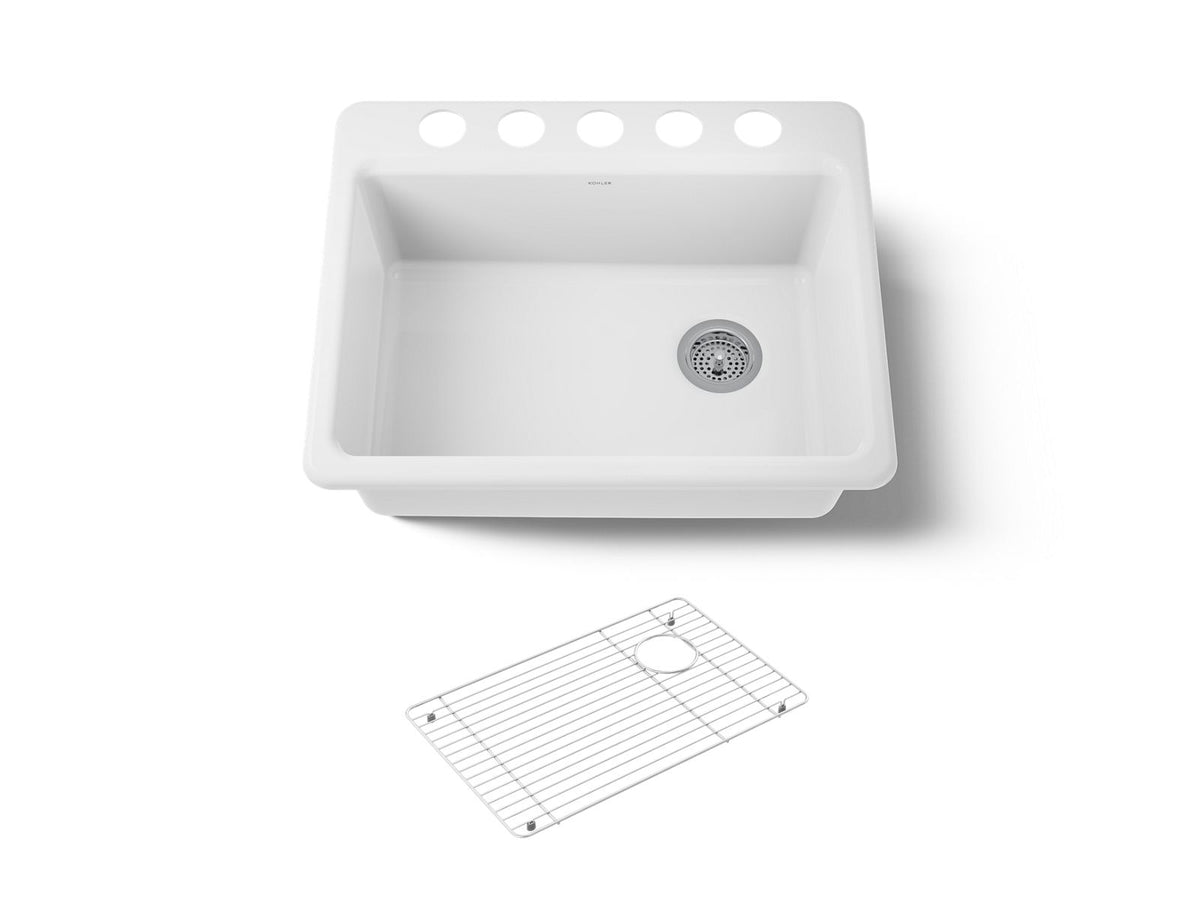 KOHLER K-8668-5UA1-0 Riverby 27" Undermount Single-Bowl Kitchen Sink - White