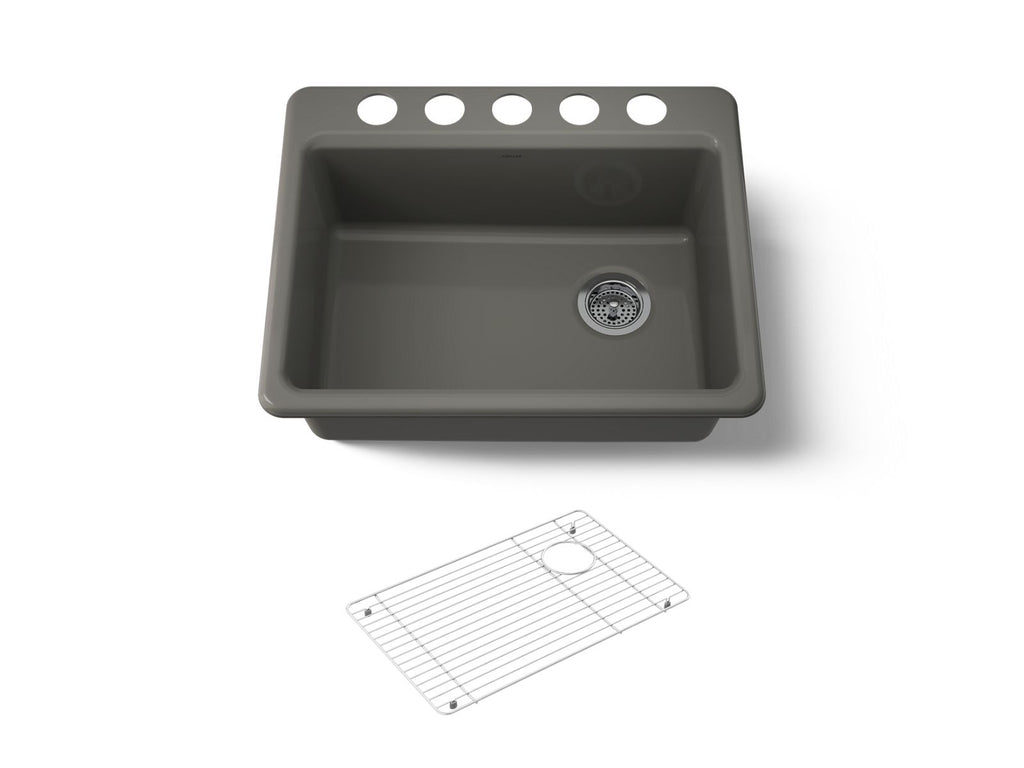 KOHLER K-8668-5UA1-58 Riverby 27" Undermount Single-Bowl Kitchen Sink - Thunder Grey
