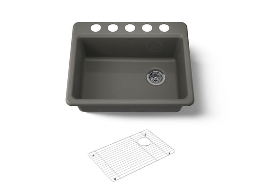 KOHLER K-8668-5UA1-58 Riverby 27" undermount single-bowl kitchen sink - Thunder Grey