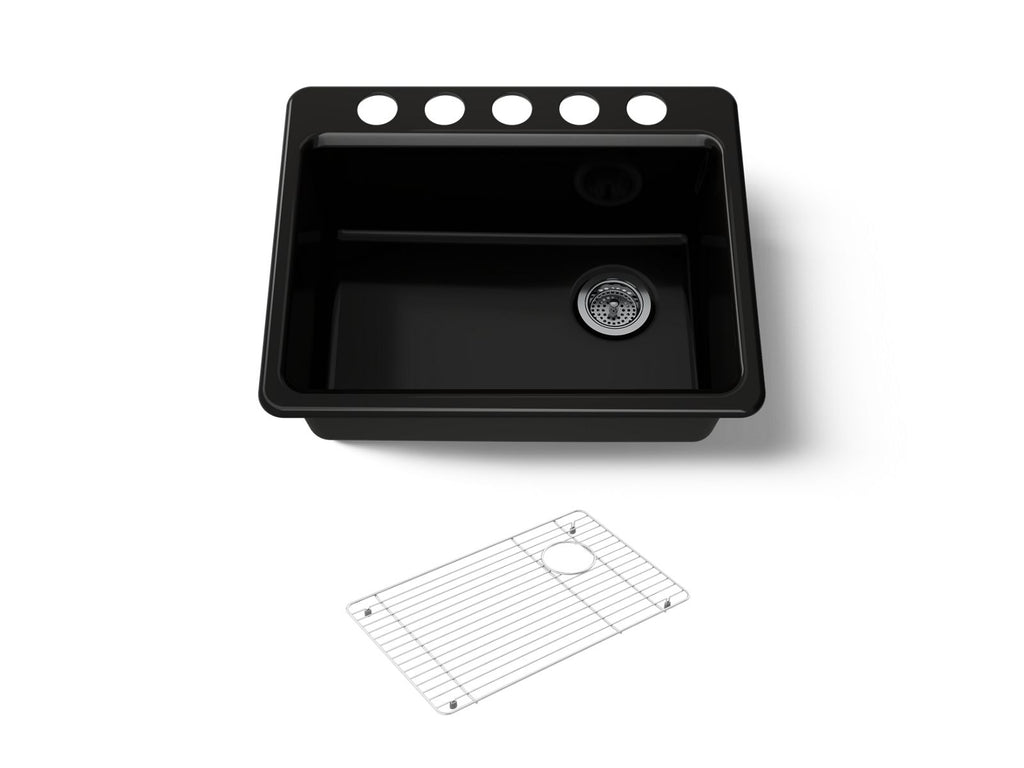 KOHLER K-8668-5UA1-7 Riverby 27" Undermount Single-Bowl Kitchen Sink - Black Black
