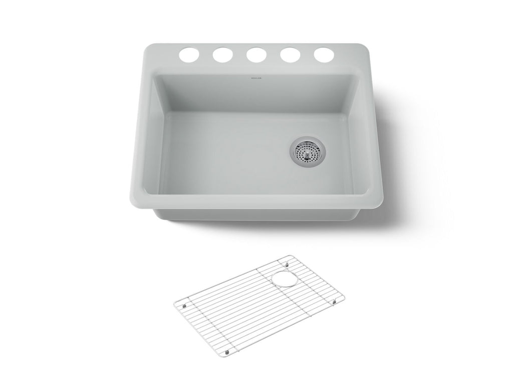 KOHLER K-8668-5UA1-95 Riverby 27" Undermount Single-Bowl Kitchen Sink - Ice Grey