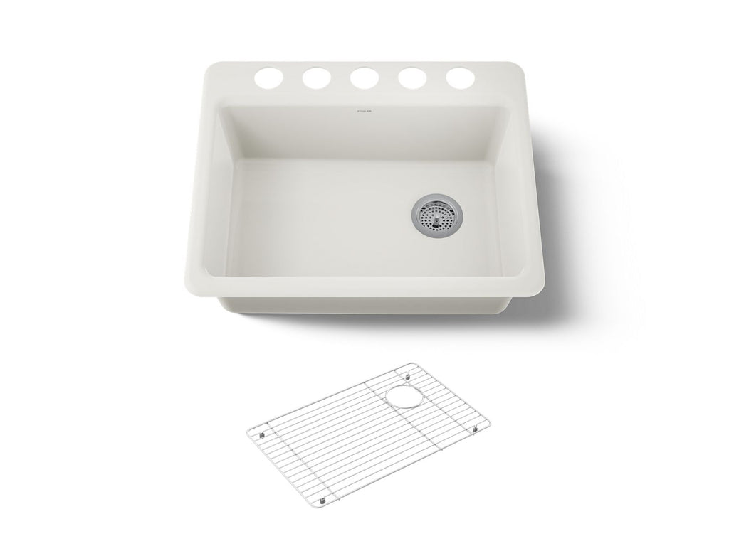 KOHLER K-8668-5UA1-96 Riverby 27" Undermount Single-Bowl Kitchen Sink - Biscuit