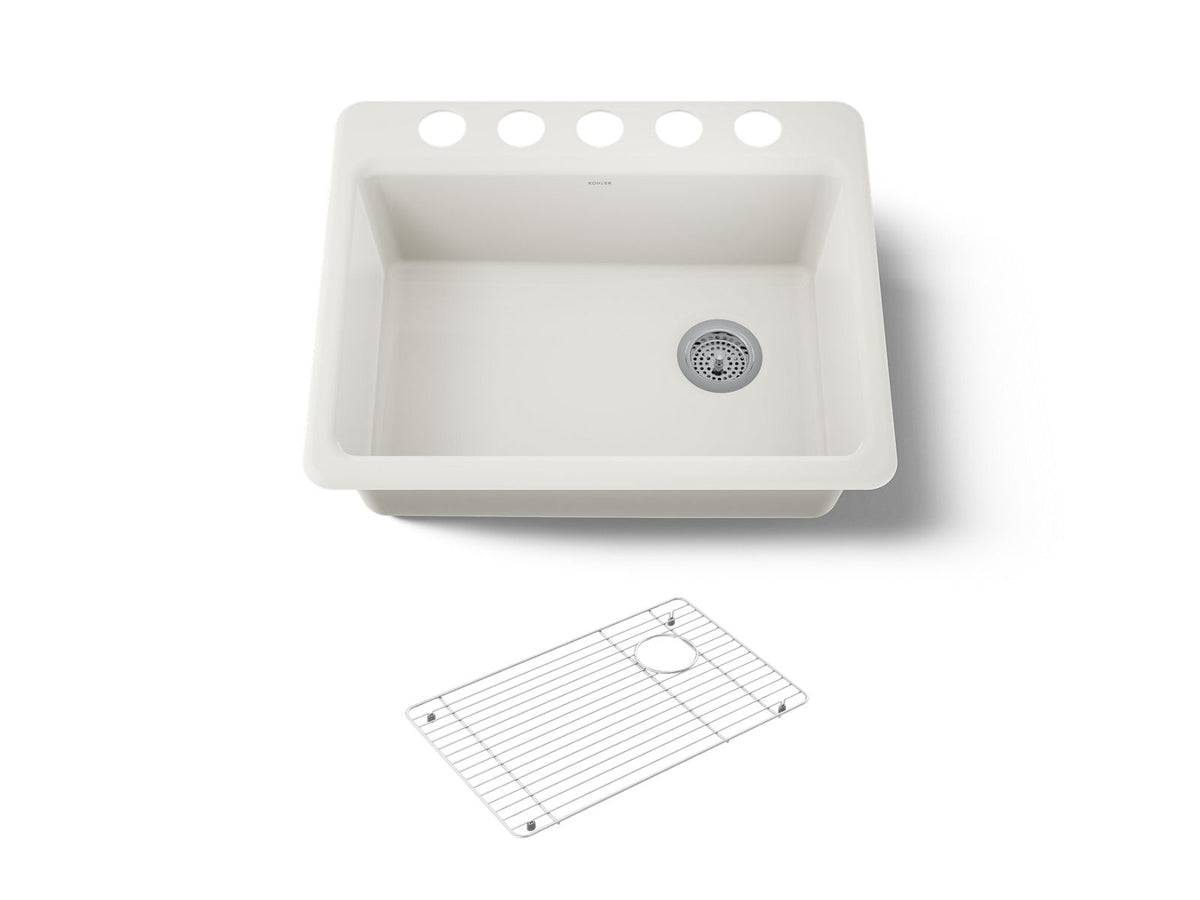 KOHLER K-8668-5UA1-96 Riverby 27" Undermount Single-Bowl Kitchen Sink - Biscuit