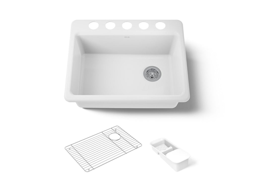 KOHLER K-8668-5UA2-0 Riverby 27" Undermount Single-Bowl Workstation Kitchen Sink - White
