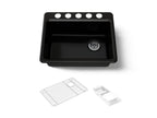 KOHLER K-8668-5UA2-7 Riverby 27" Undermount Single-Bowl Workstation Kitchen Sink - Black Black