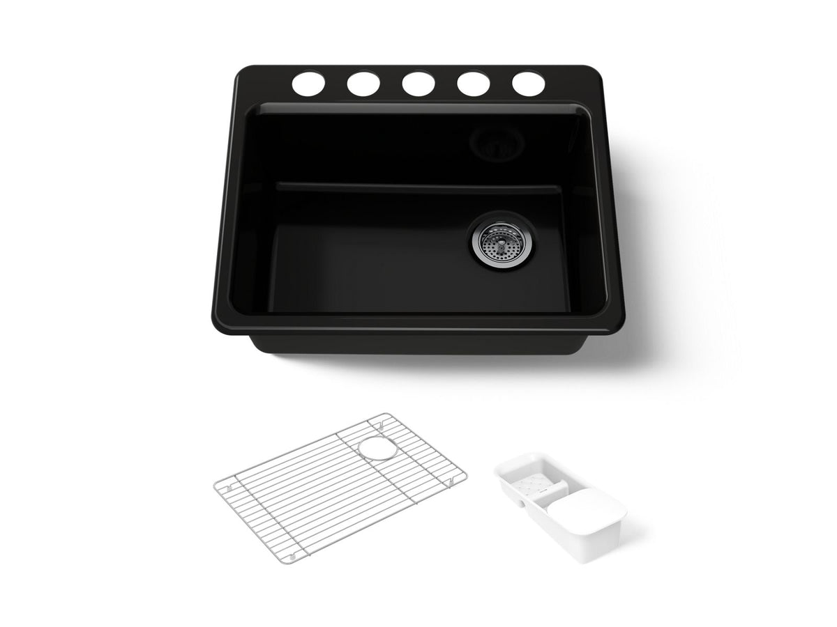 KOHLER K-8668-5UA2-7 Riverby 27" Undermount Single-Bowl Workstation Kitchen Sink - Black Black