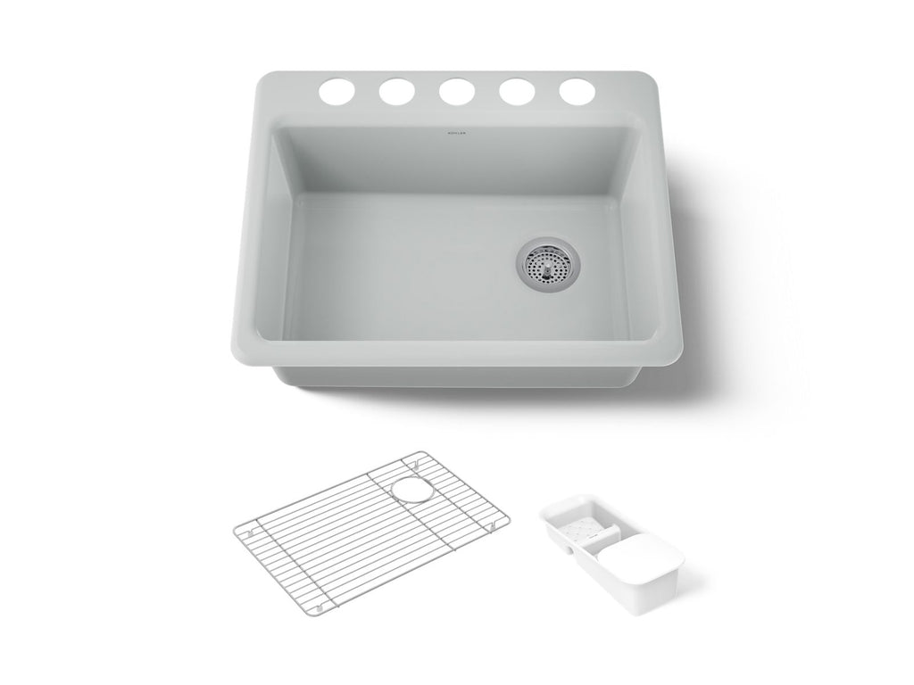 KOHLER K-8668-5UA2-95 Riverby 27" Undermount Single-Bowl Workstation Kitchen Sink - Ice Grey