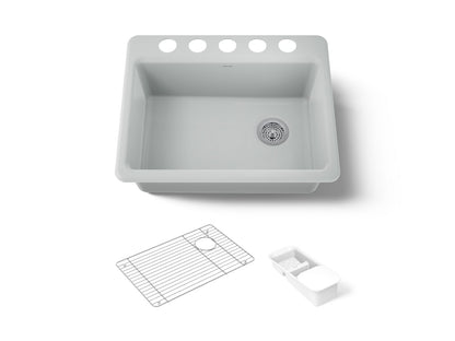 KOHLER K-8668-5UA2-95 Riverby 27" undermount single-bowl workstation kitchen sink - Ice Grey