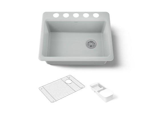 KOHLER K-8668-5UA2-95 Riverby 27" undermount single-bowl workstation kitchen sink - Ice Grey