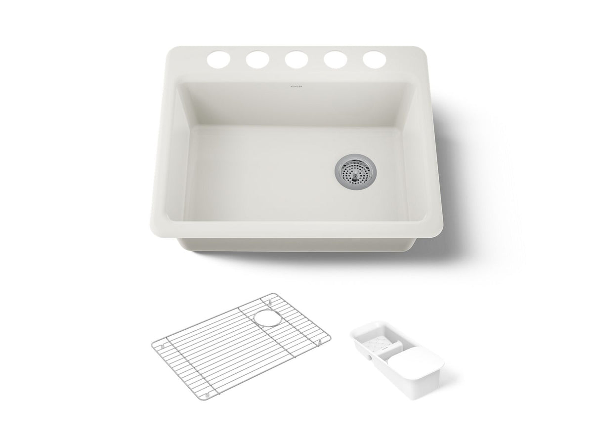 KOHLER K-8668-5UA2-96 Riverby 27" Undermount Single-Bowl Workstation Kitchen Sink - Biscuit