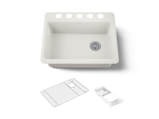 KOHLER K-8668-5UA2-96 Riverby 27" undermount single-bowl workstation kitchen sink - Biscuit