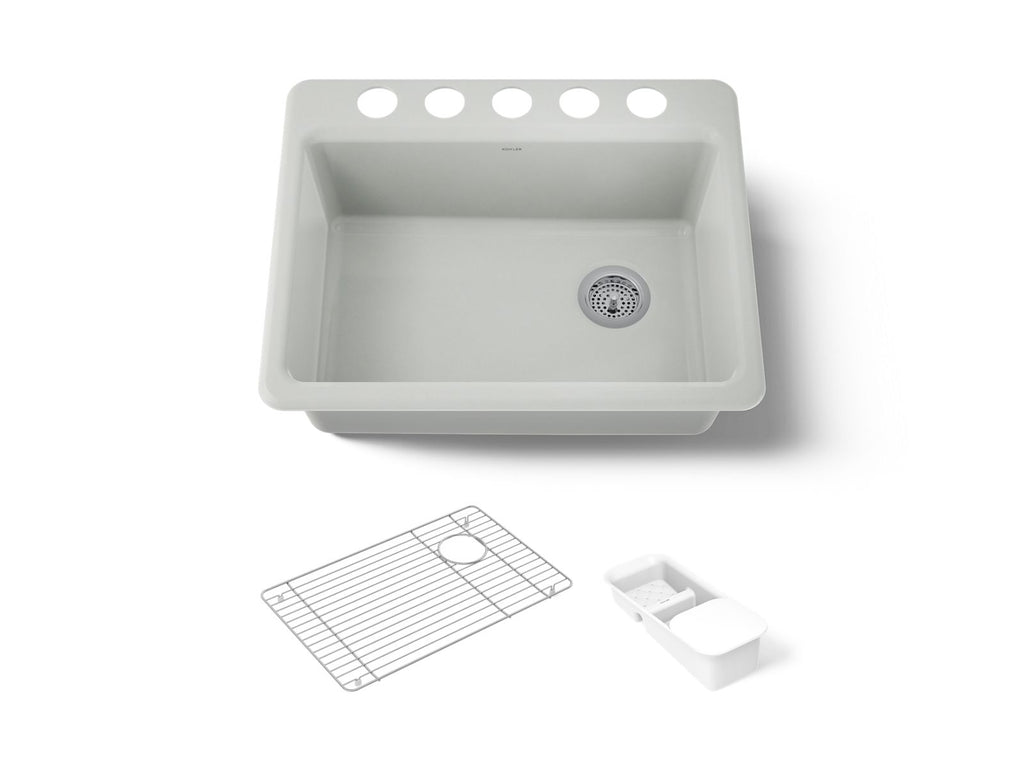 KOHLER K-8668-5UA2-FF Riverby 27" Undermount Single-Bowl Workstation Kitchen Sink - Sea Salt