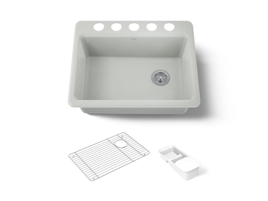 KOHLER K-8668-5UA2-FF Riverby 27" undermount single-bowl workstation kitchen sink - Sea Salt