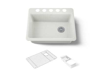KOHLER K-8668-5UA2-NY Riverby 27" undermount single-bowl workstation kitchen sink - Dune