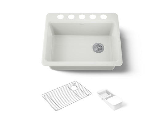 KOHLER K-8668-5UA2-NY Riverby 27" undermount single-bowl workstation kitchen sink - Dune