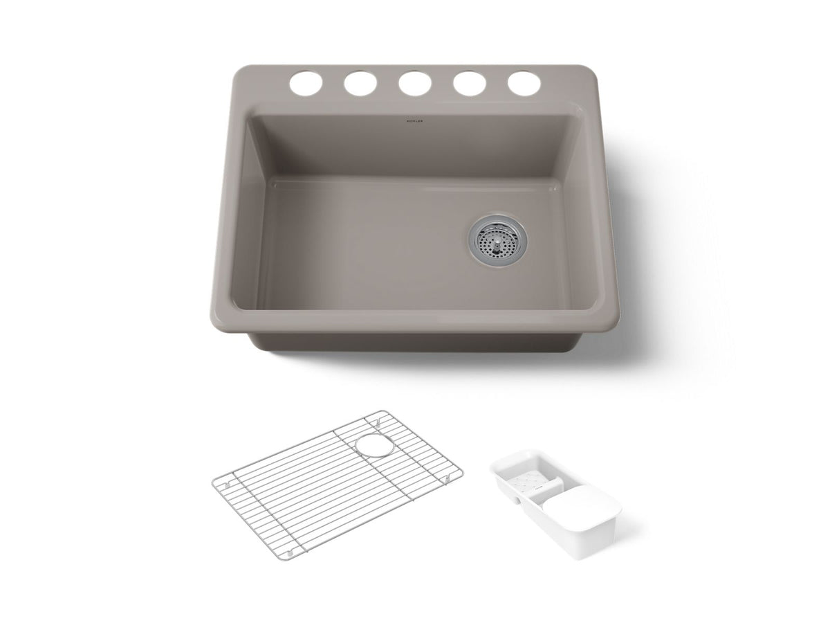 KOHLER K-8668-5UA2-TRF Riverby 27" Undermount Single-Bowl Workstation Kitchen Sink - Truffle