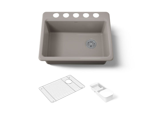 KOHLER K-8668-5UA2-TRF Riverby 27" undermount single-bowl workstation kitchen sink - Truffle