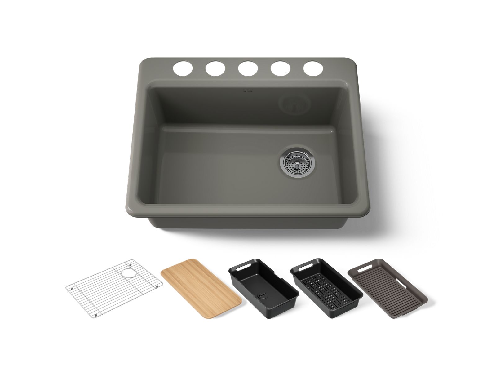 KOHLER K-8668-5UPC-58 Riverby 27" Undermount Single-Bowl Workstation Kitchen Sink - Thunder Grey