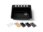 KOHLER K-8668-5UPC-7 Riverby 27" Undermount Single-Bowl Workstation Kitchen Sink - Black Black
