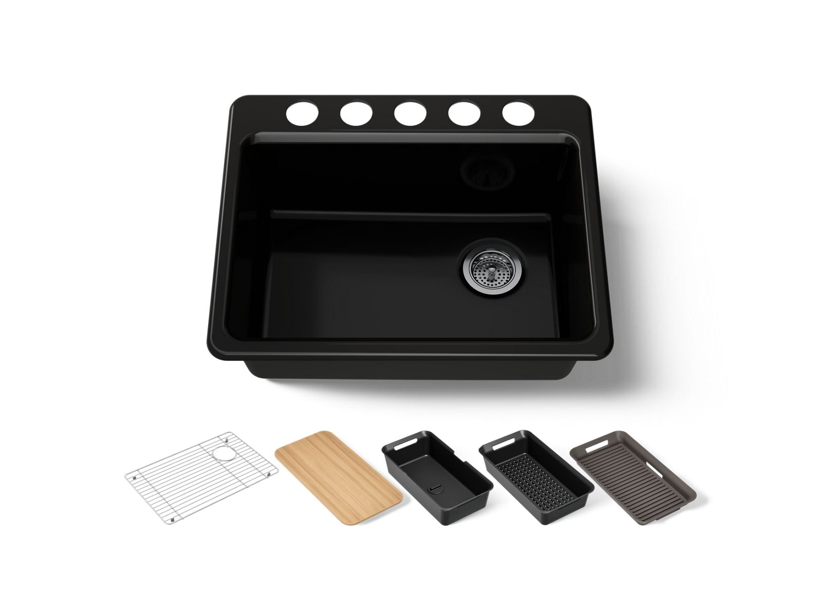 KOHLER K-8668-5UPC-7 Riverby 27" Undermount Single-Bowl Workstation Kitchen Sink - Black Black