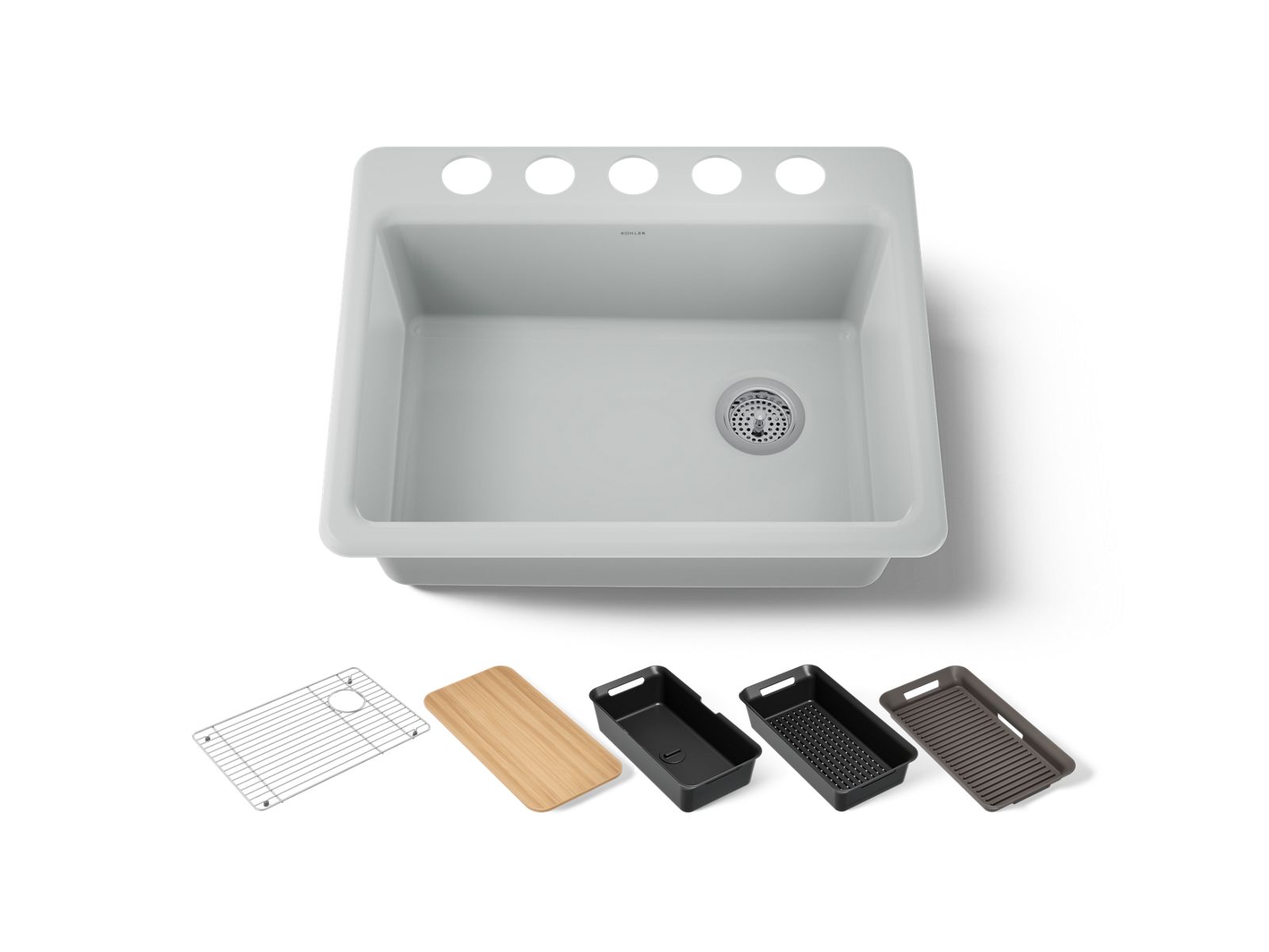 KOHLER K-8668-5UPC-95 Riverby 27" Undermount Single-Bowl Workstation Kitchen Sink - Ice Grey