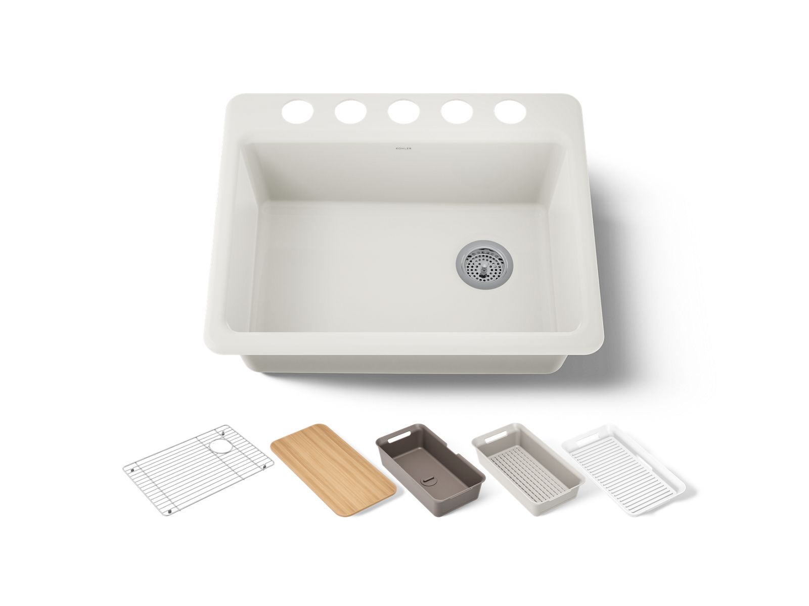 KOHLER K-8668-5UPC-96 Riverby 27" Undermount Single-Bowl Workstation Kitchen Sink - Biscuit