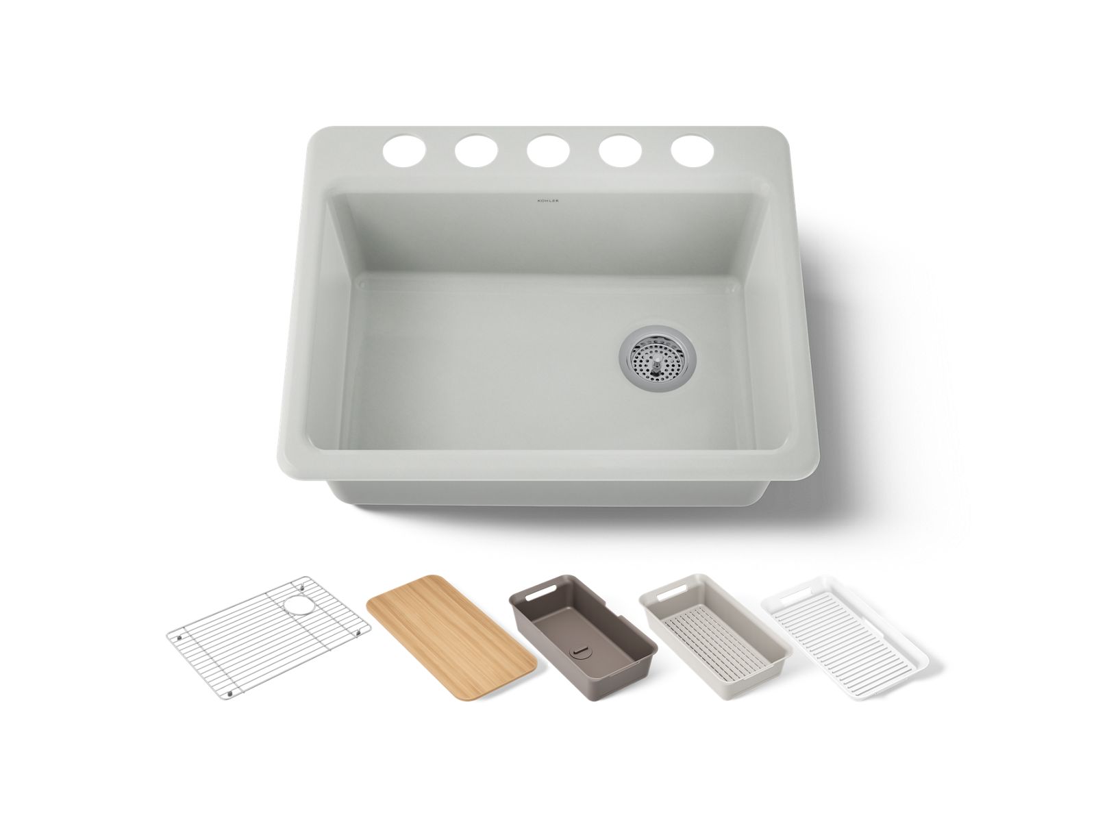 KOHLER K-8668-5UPC-FF Riverby 27" Undermount Single-Bowl Workstation Kitchen Sink - Sea Salt