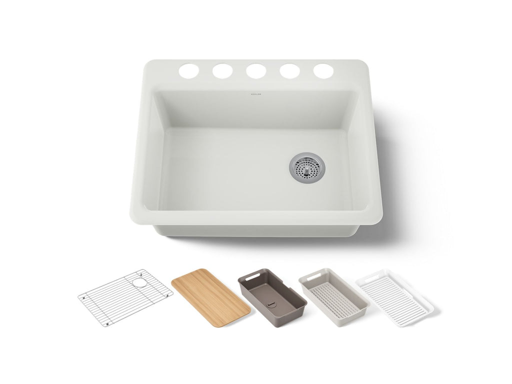 KOHLER K-8668-5UPC-NY Riverby 27" Undermount Single-Bowl Workstation Kitchen Sink - Dune