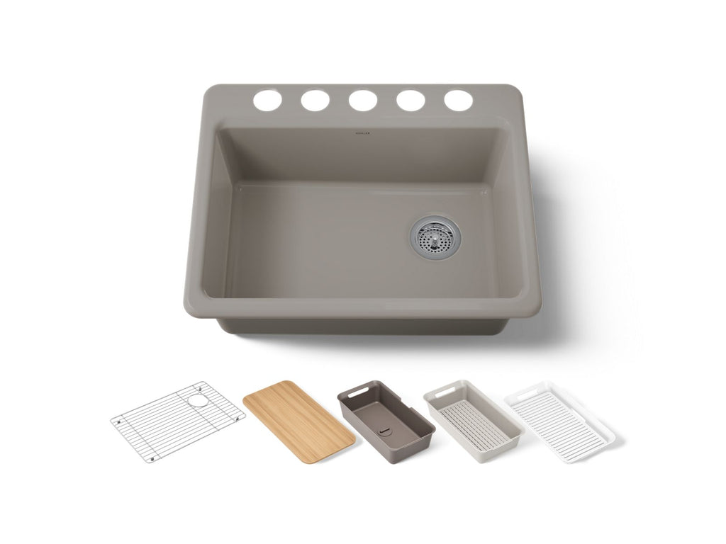 KOHLER K-8668-5UPC-TRF Riverby 27" Undermount Single-Bowl Workstation Kitchen Sink - Truffle